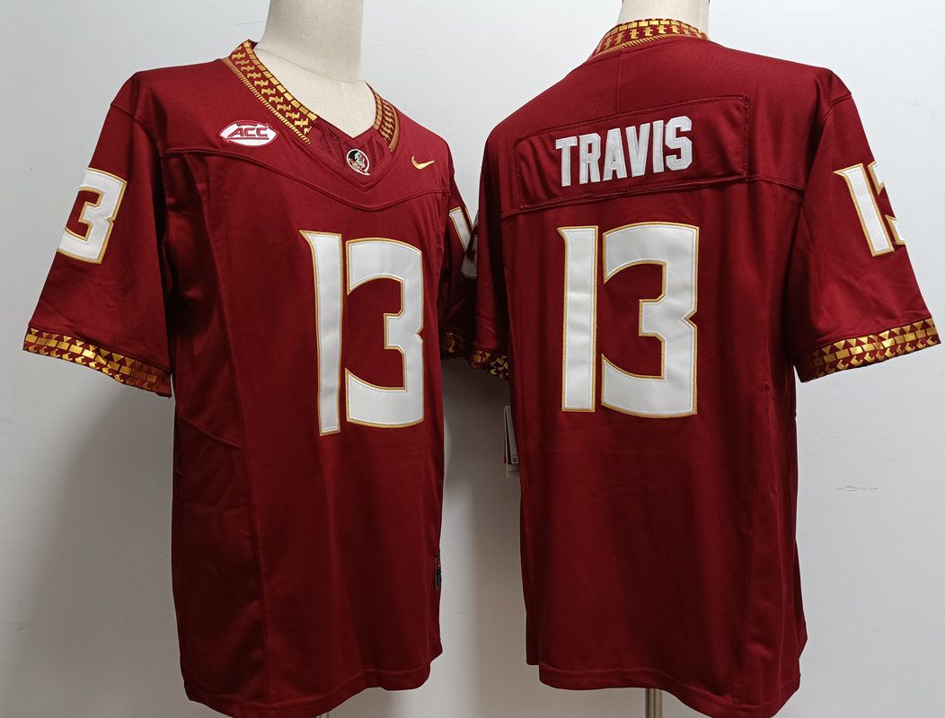 Men Florida State Seminoles FSU 13 Travis Red Nike 2025 NCAA Jersey